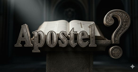 Neuapostolische Kirche und Apostelamt - der Text "Apostel?", dahinter eine aufgeschlagene Bibel.