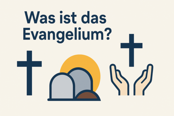 Was ist das Evangelium? Eine grafische Darstellung zu der Frage mit den Elementen: das Kreuz, die Auferstehung, der Glaube.